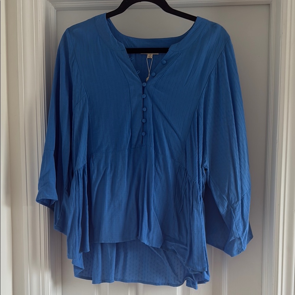 Grand & Greene Blue Pleated Blouse with Relaxed Fit